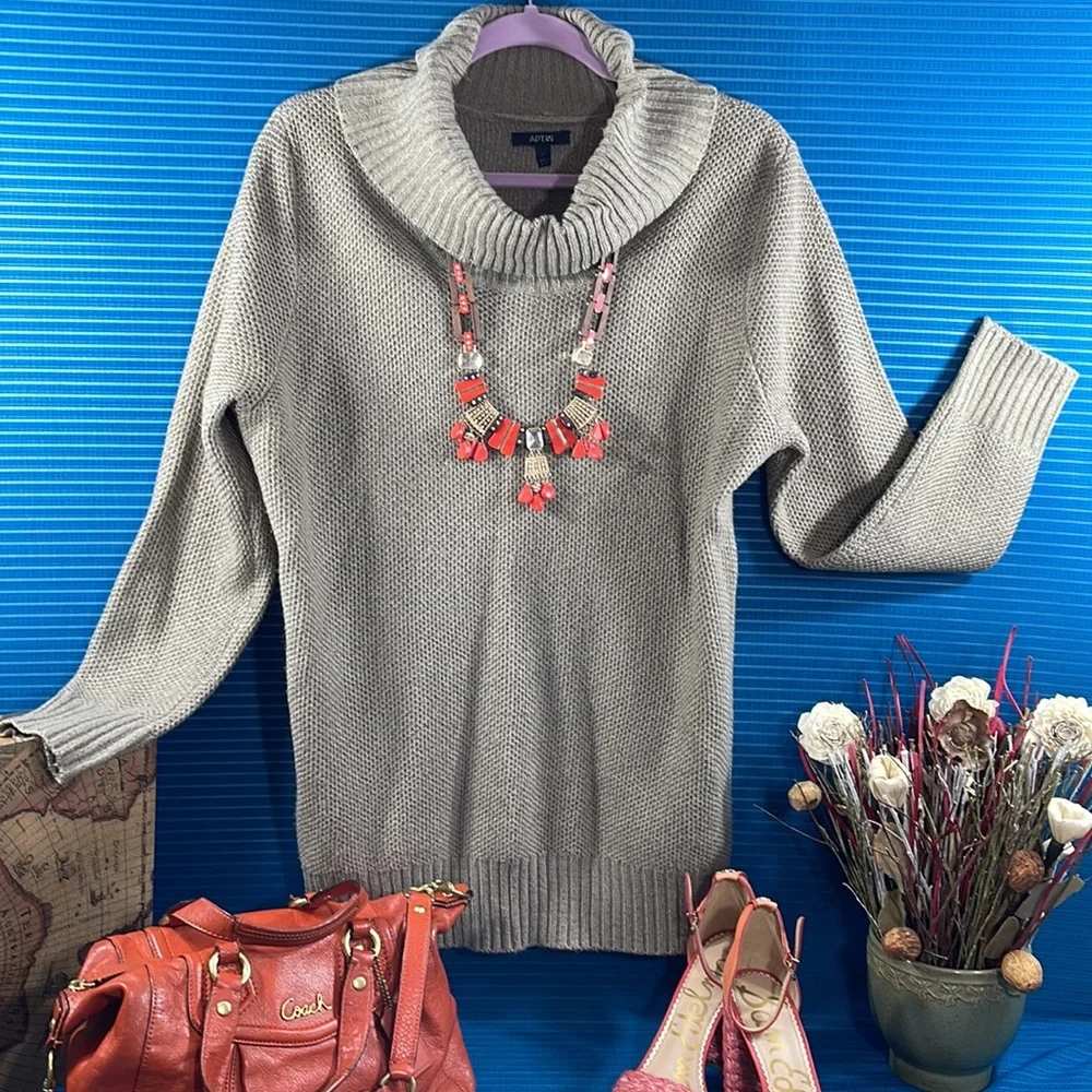 APT. 9 Tan Cowl Neck Sweater w/Copper Threading - Picture 2 of 4